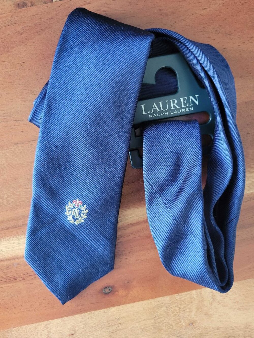 Lauren Ralph Lauren Royal Blue Silk Necktie Heraldic Crest Logo Contemporary OS